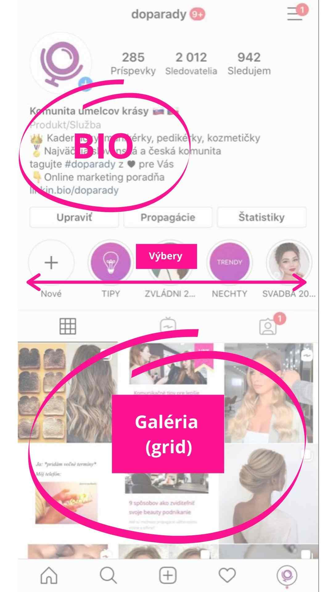 Základné pojmy Instagramu - BIO, Grid